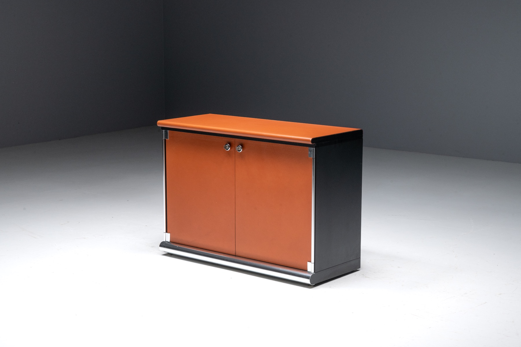 Cognac Leather Sideboard by Guido Faleschini for Mariani - 1970s