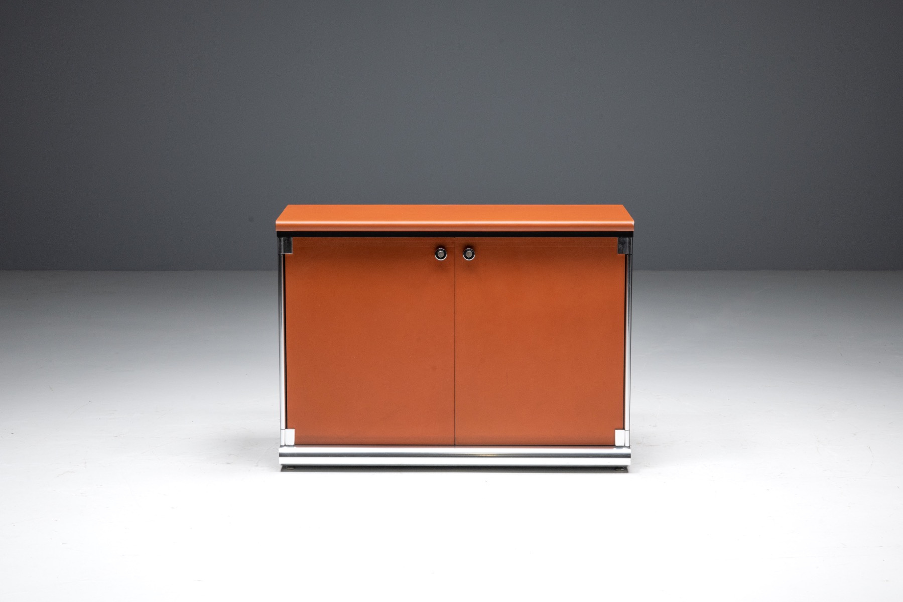 Cognac Leather Sideboard by Guido Faleschini for Mariani - 1970s