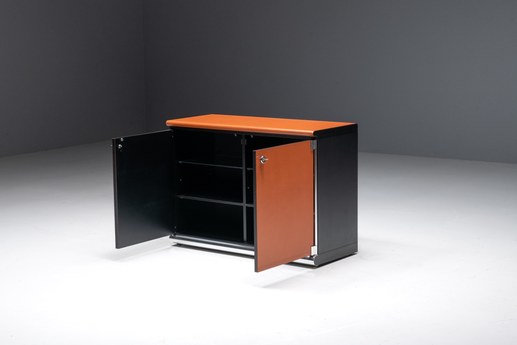 Cognac Leather Sideboard by Guido Faleschini for Mariani - 1970s