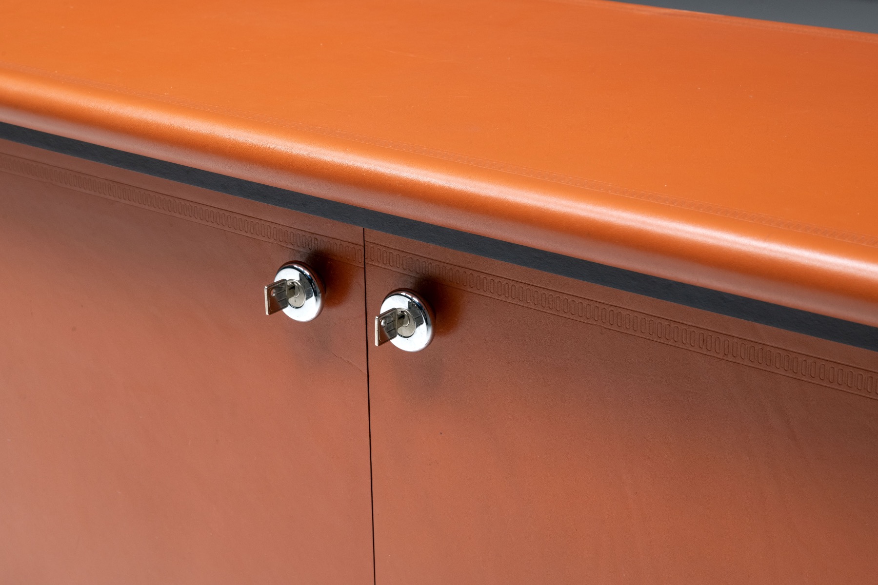 Cognac Leather Sideboard by Guido Faleschini for Mariani - 1970s