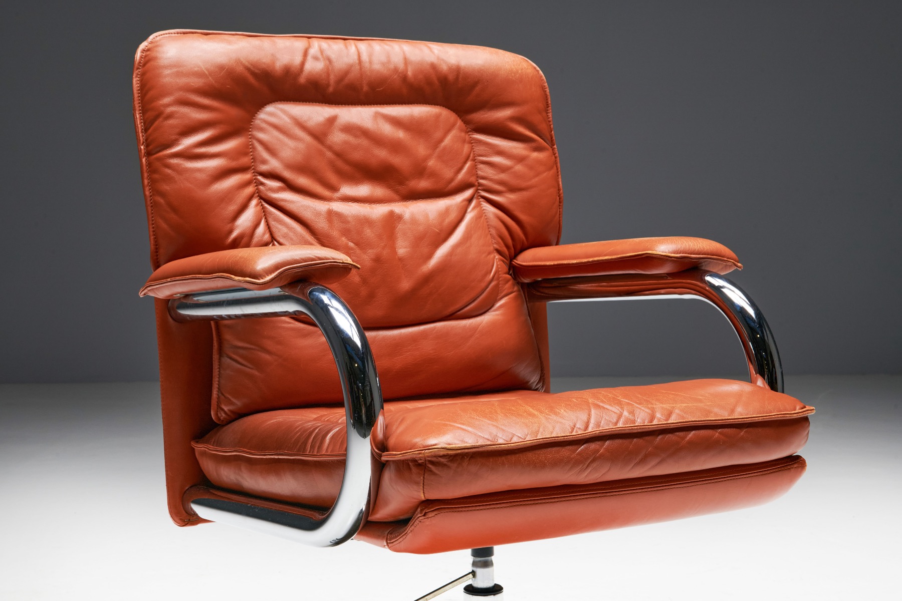 Cognac Leather Office Chair by Guido Faleschini for Mariani - 1970s