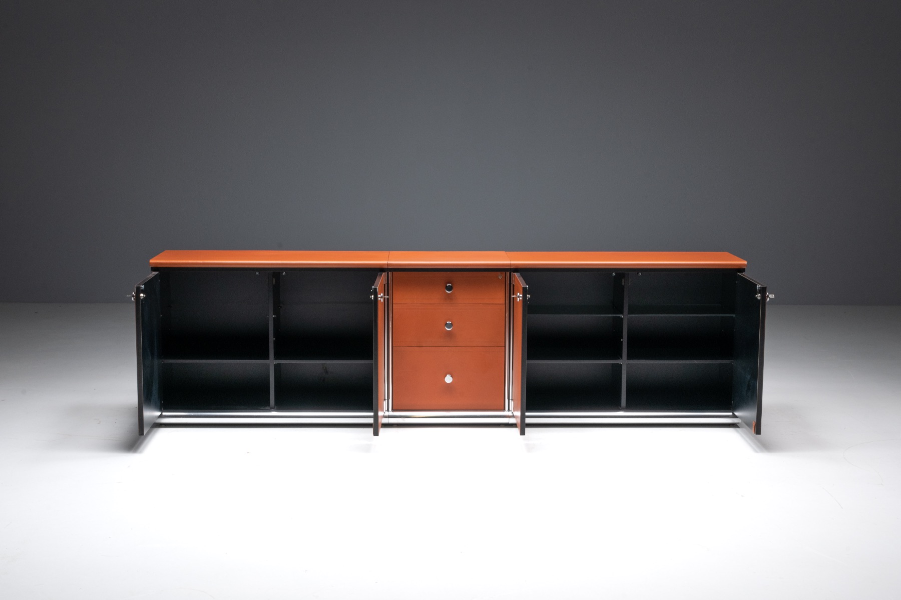 Cognac Leather Sideboard by Guido Faleschini for Mariani - 1970s