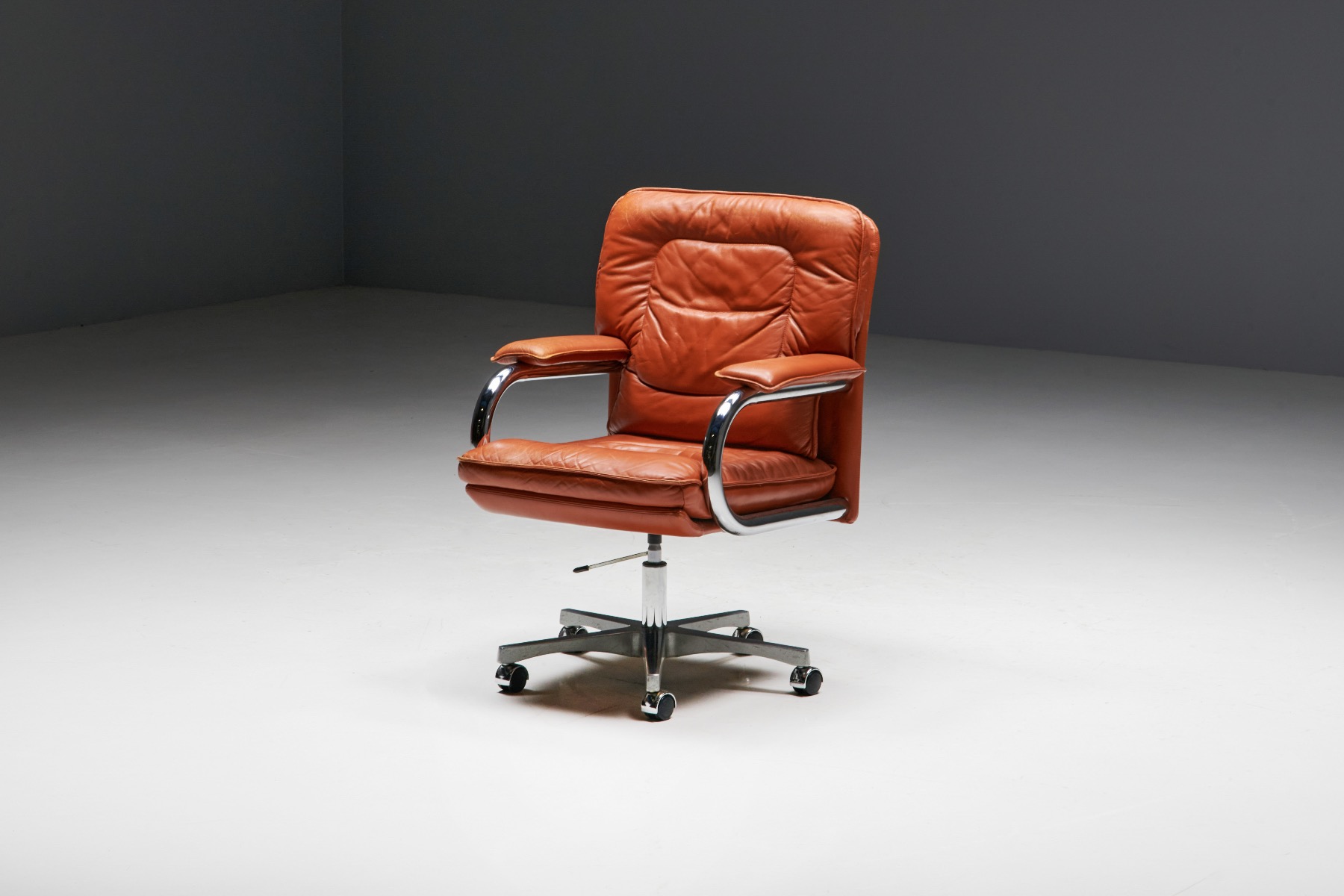 Cognac Leather Office Chair by Guido Faleschini for Mariani - 1970s