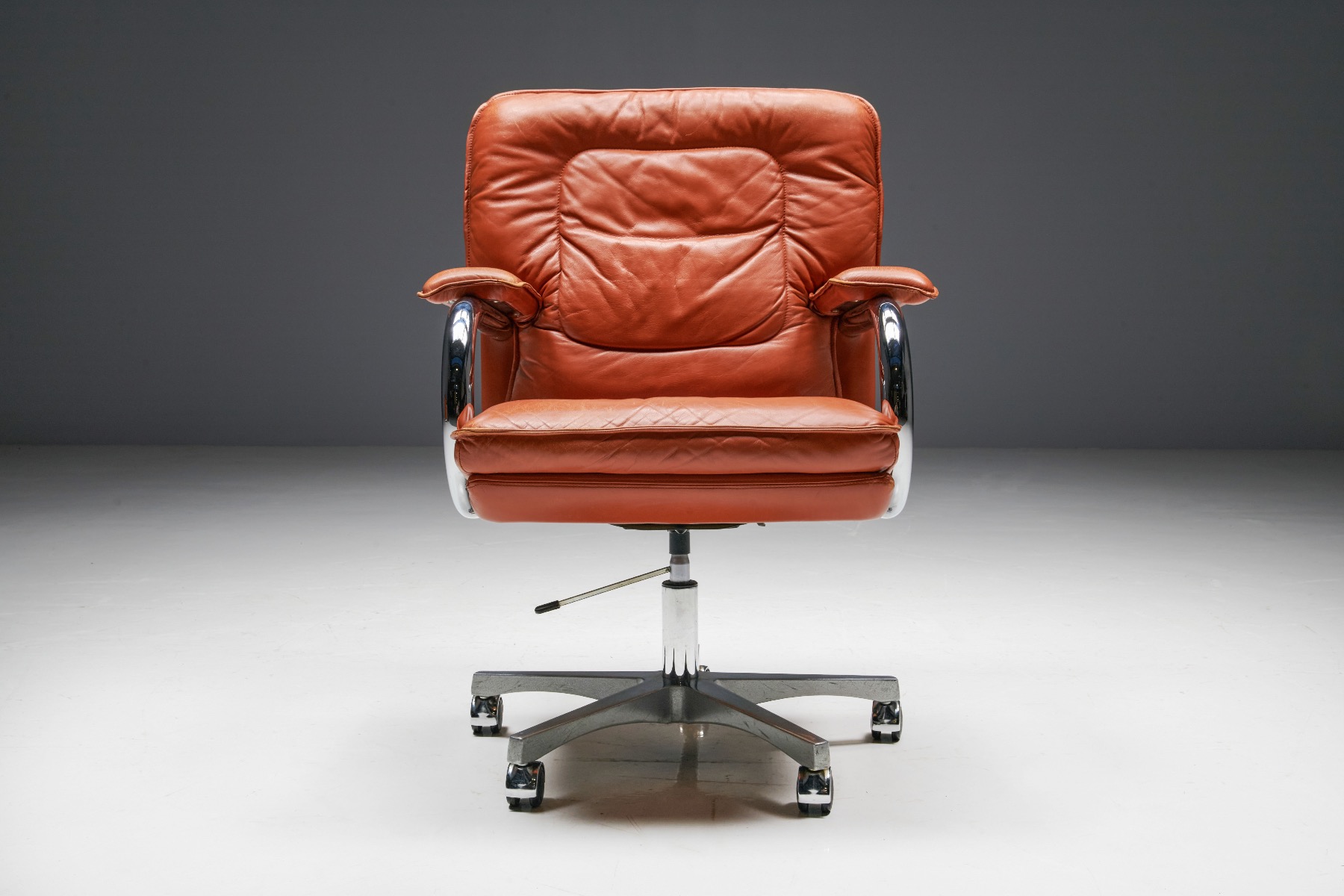 Cognac Leather Office Chair by Guido Faleschini for Mariani - 1970s