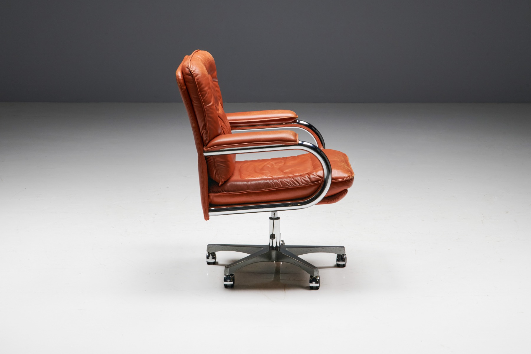 Cognac Leather Office Chair by Guido Faleschini for Mariani - 1970s