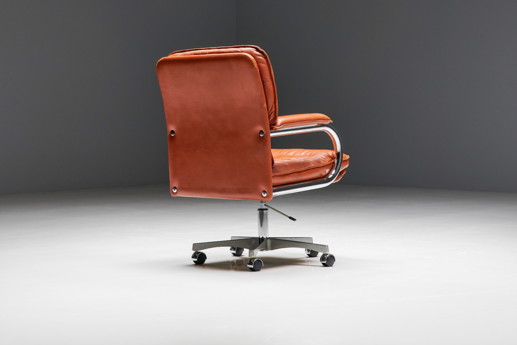 Cognac Leather Office Chair by Guido Faleschini for Mariani - 1970s