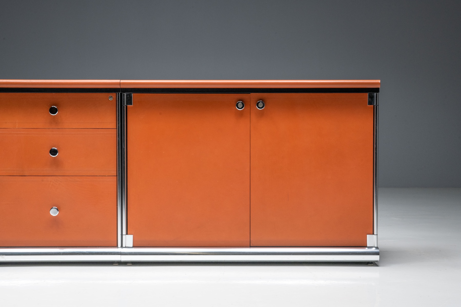 Cognac Leather Sideboard by Guido Faleschini for Mariani - 1970s