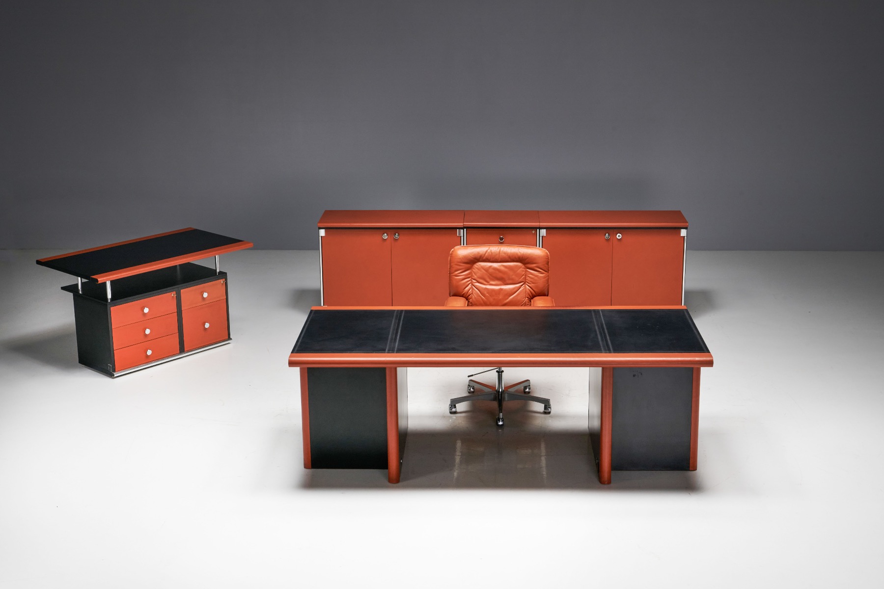 Cognac Leather Sideboard by Guido Faleschini for Mariani - 1970s