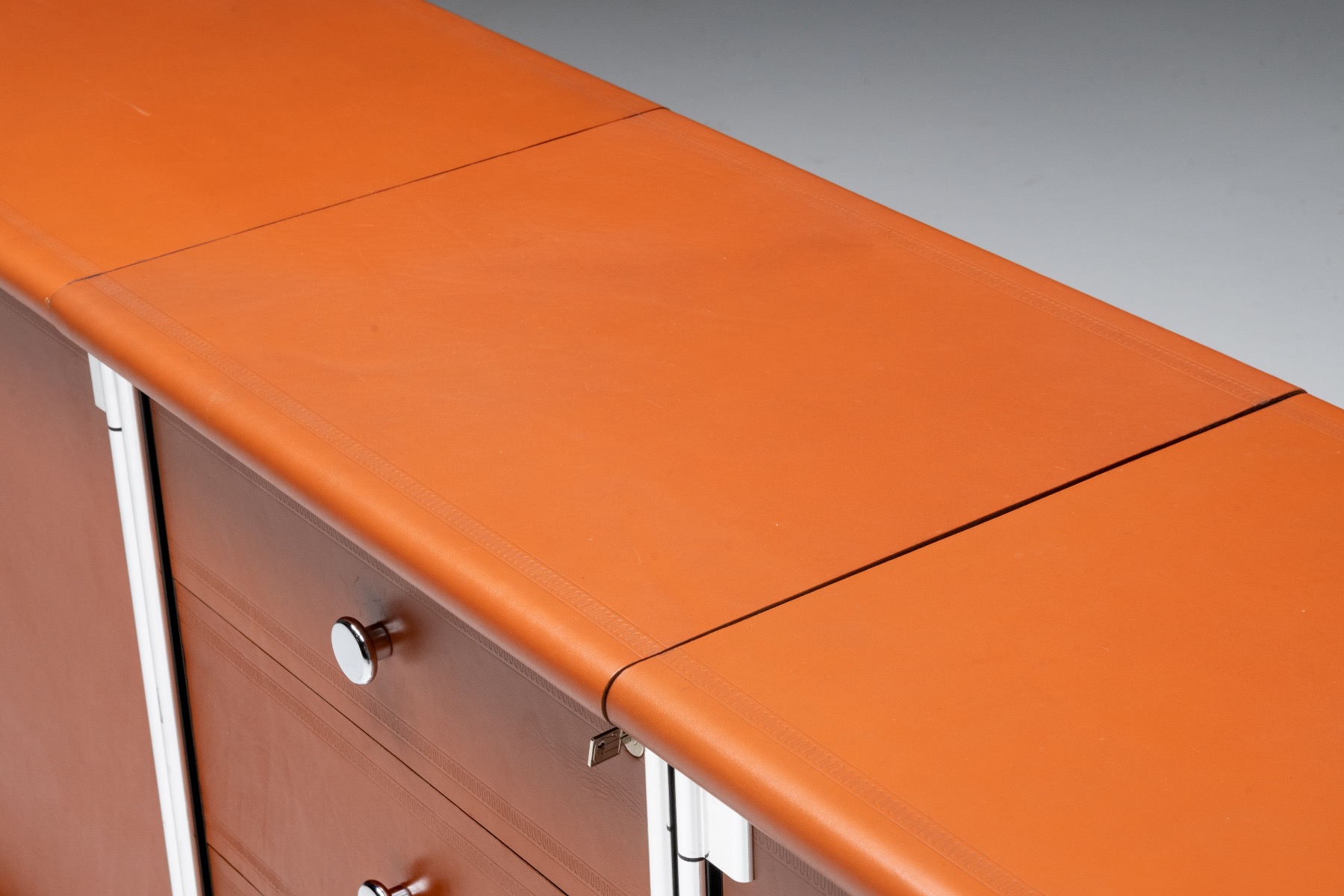 Cognac Leather Sideboard by Guido Faleschini for Mariani - 1970s