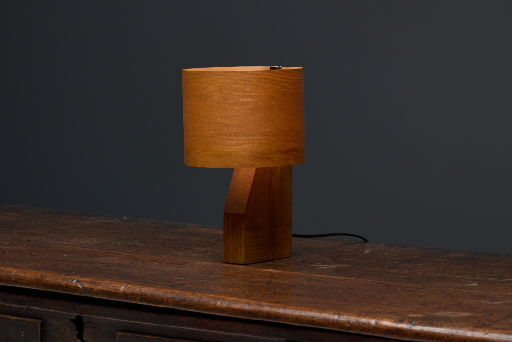 Pair of Small Mid-Century Veneer Table Lamps - 1960s