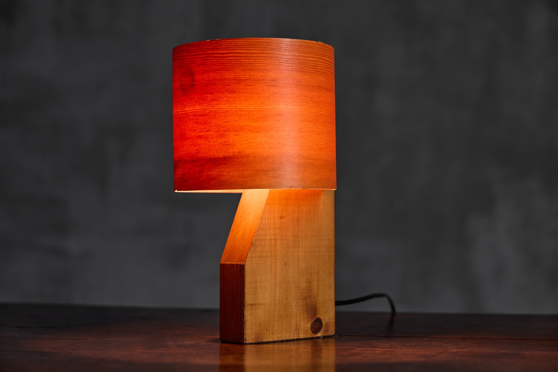 Pair of Small Mid-Century Veneer Table Lamps - 1960s