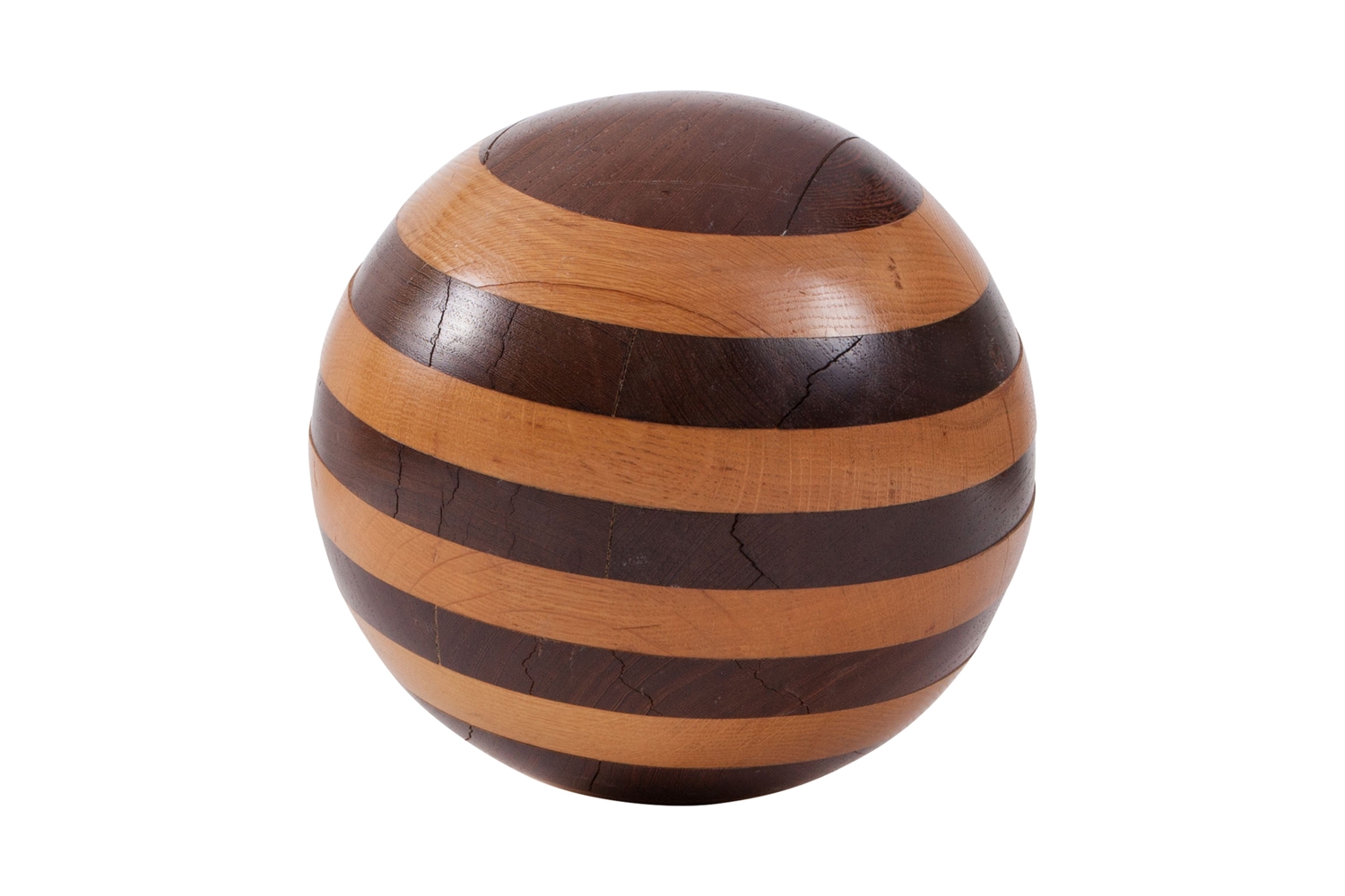 Handcrafted Wooden Sphere In Solid Oak And Wenge - 1970s