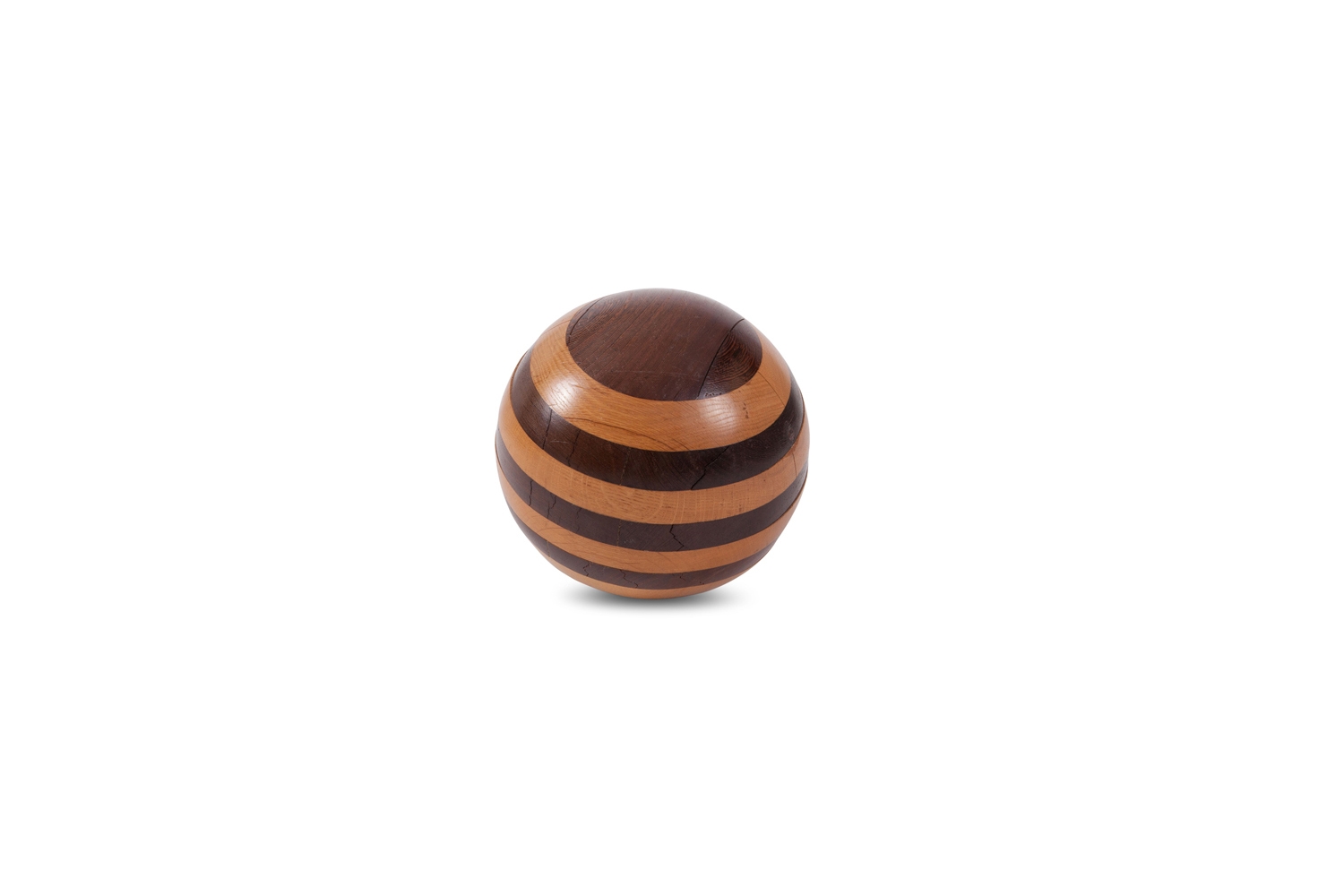 Handcrafted Wooden Sphere In Solid Oak And Wenge - 1970s