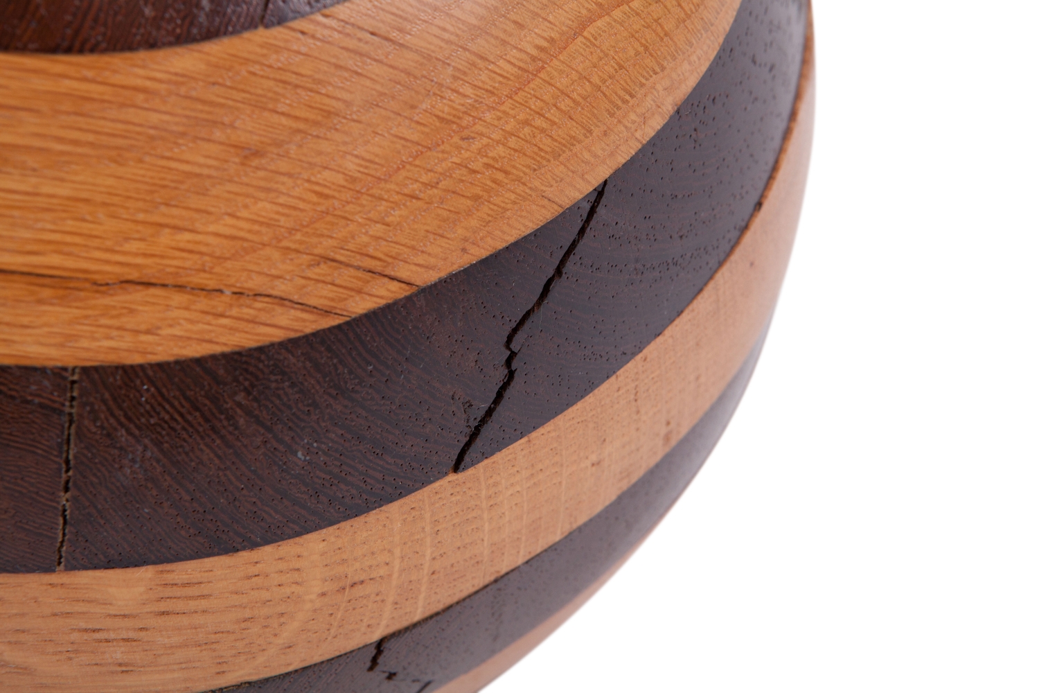 Handcrafted Wooden Sphere In Solid Oak And Wenge - 1970s