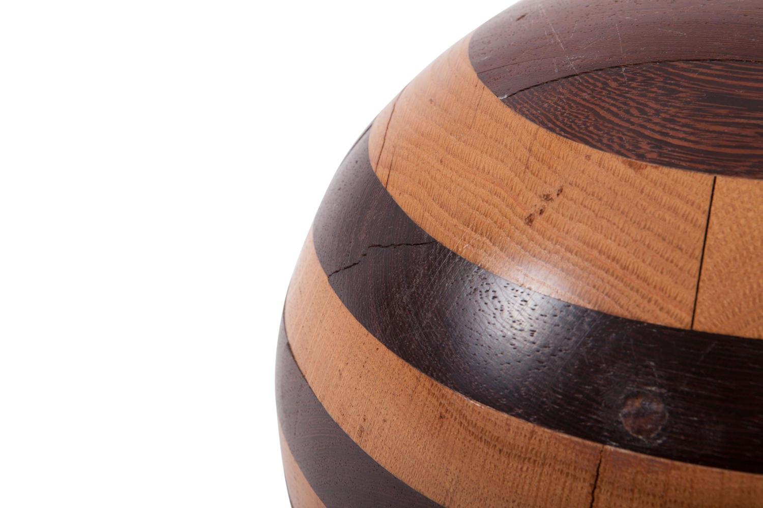 Handcrafted Wooden Sphere In Solid Oak And Wenge - 1970s