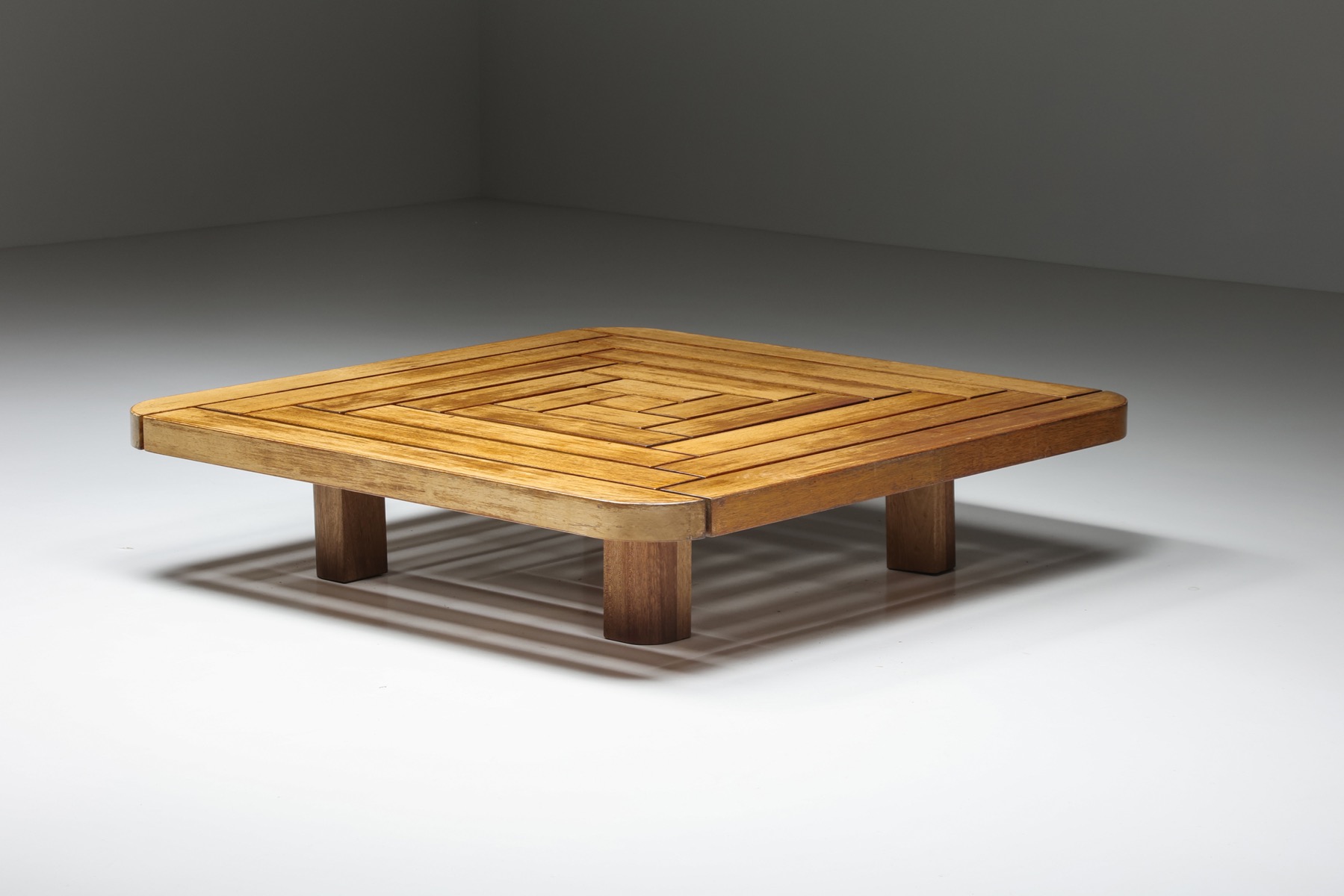 Rustic Square Wooden Coffee Table - 1960's