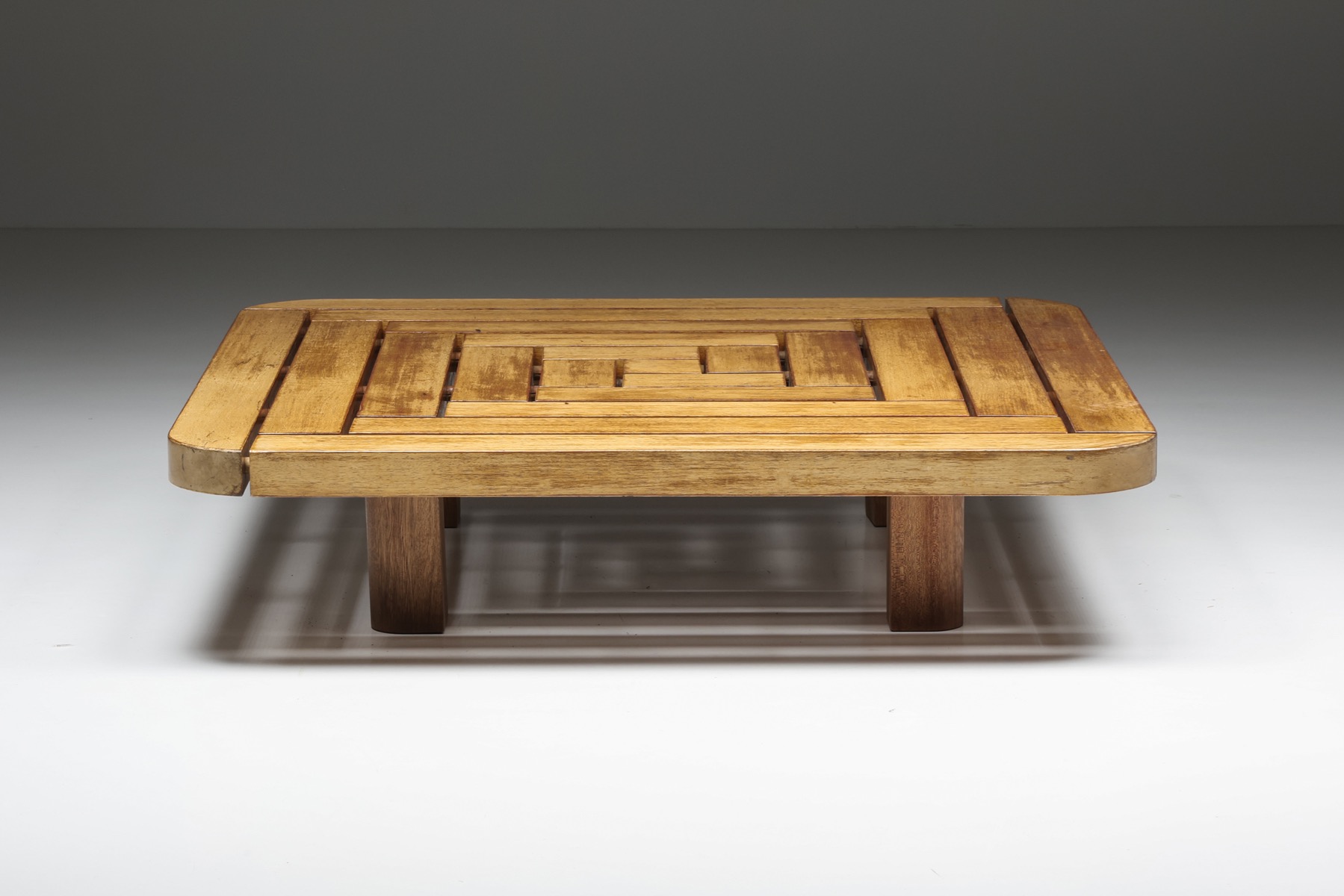 Rustic Square Wooden Coffee Table - 1960's