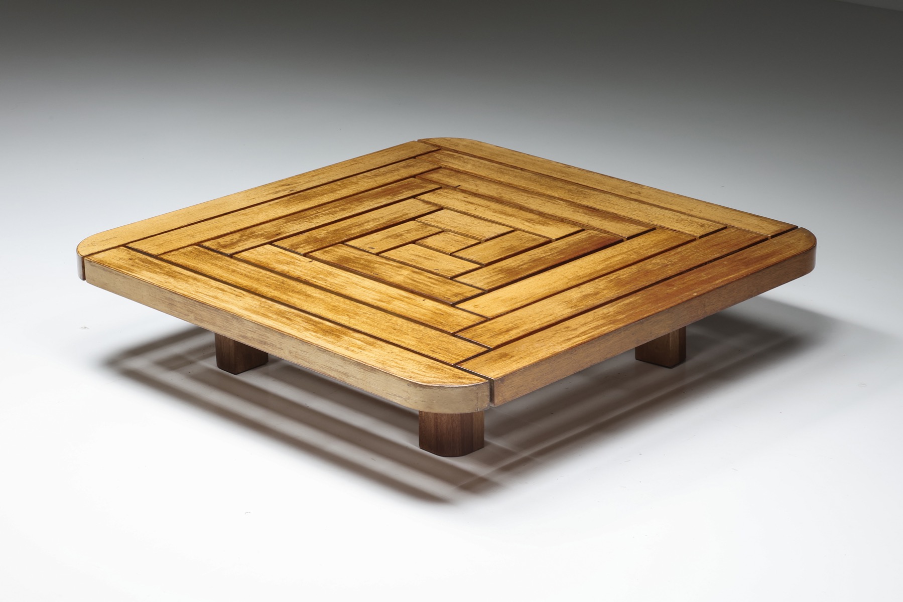 Rustic Square Wooden Coffee Table - 1960's