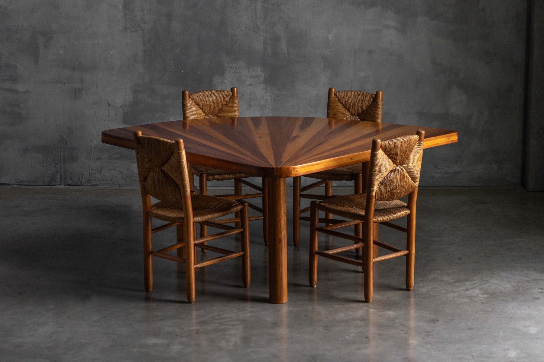 Sunburst Marquetry Corner Table, France - 1980s