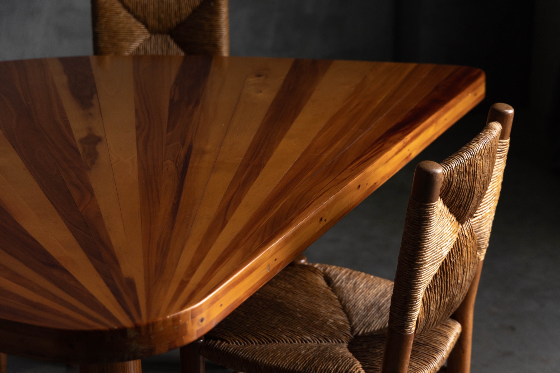 Sunburst Marquetry Corner Table, France - 1980s