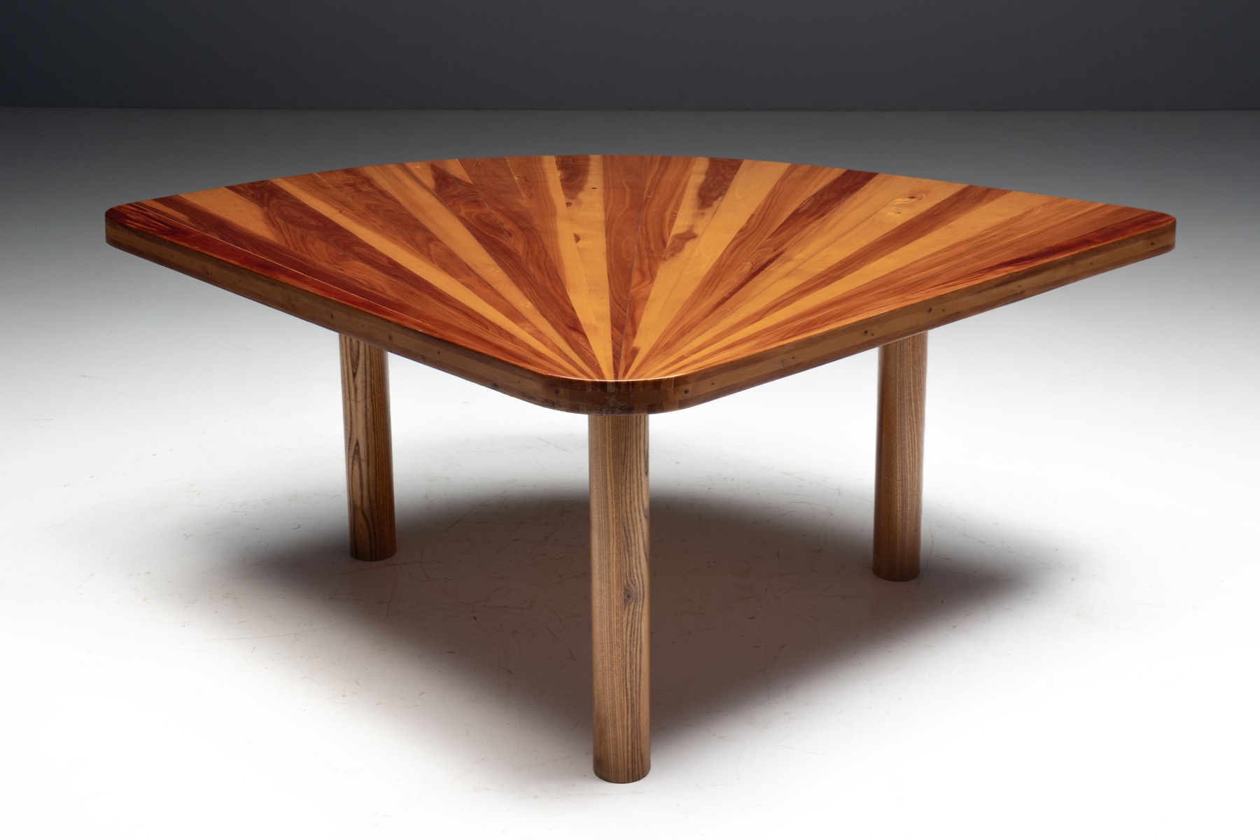 Sunburst Marquetry Corner Table, France - 1980s