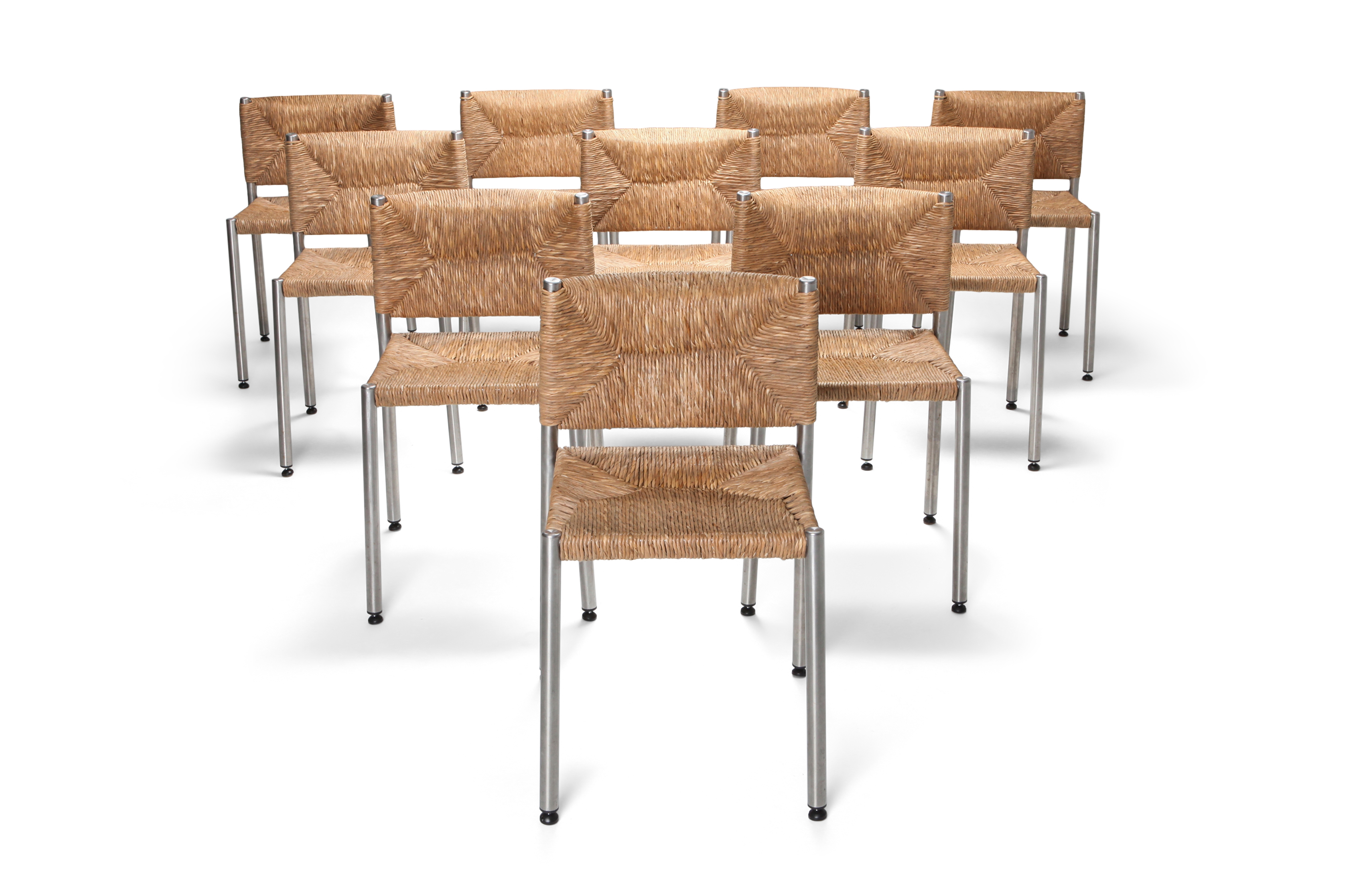 Contemporary rustic modern chair in seagrass and aluminum - 1980s
