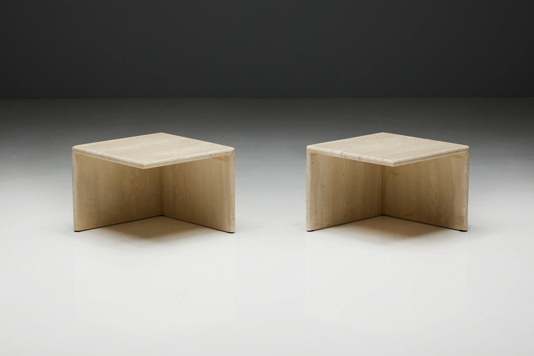 Square Travertine Side Tables - 1970s