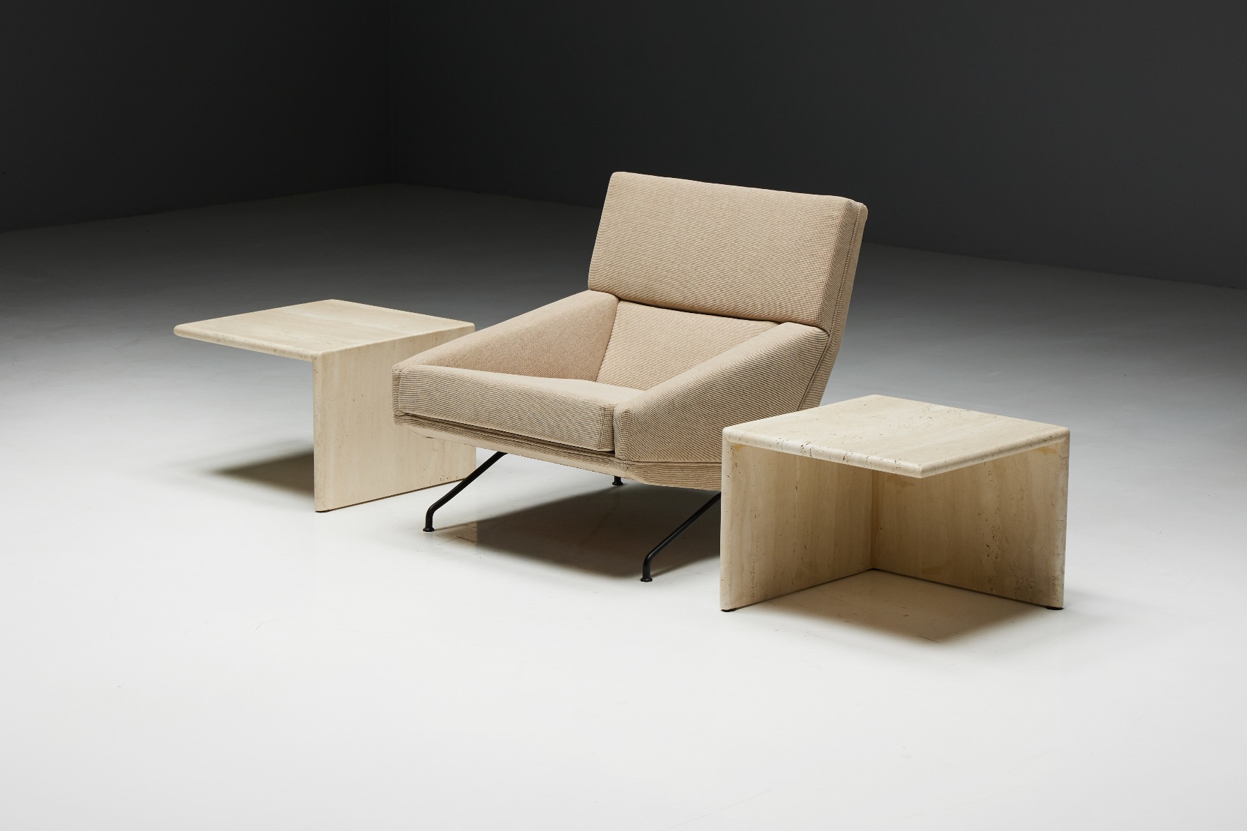 Square Travertine Side Tables - 1970s