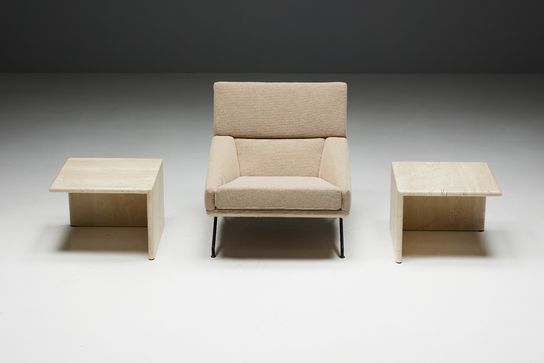Square Travertine Side Tables - 1970s