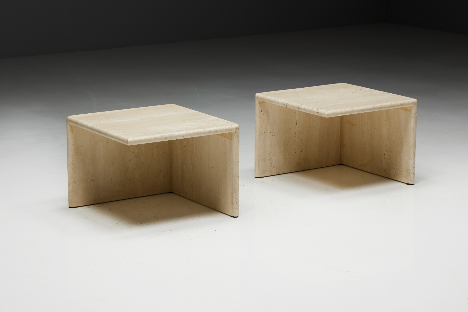 Square Travertine Side Tables - 1970s
