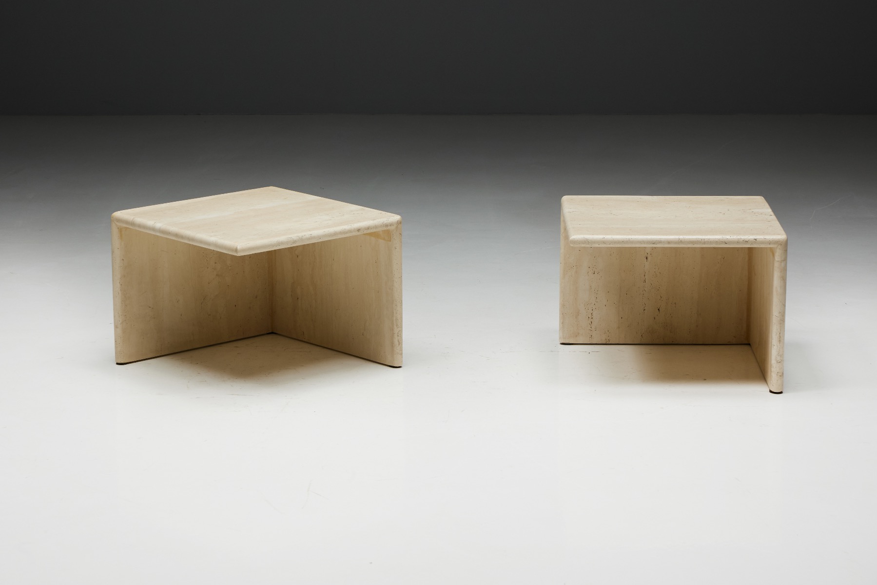 Square Travertine Side Tables - 1970s