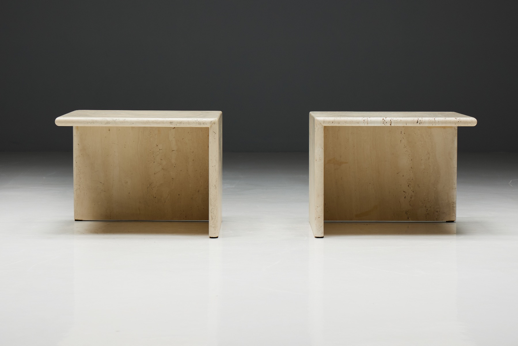 Square Travertine Side Tables - 1970s