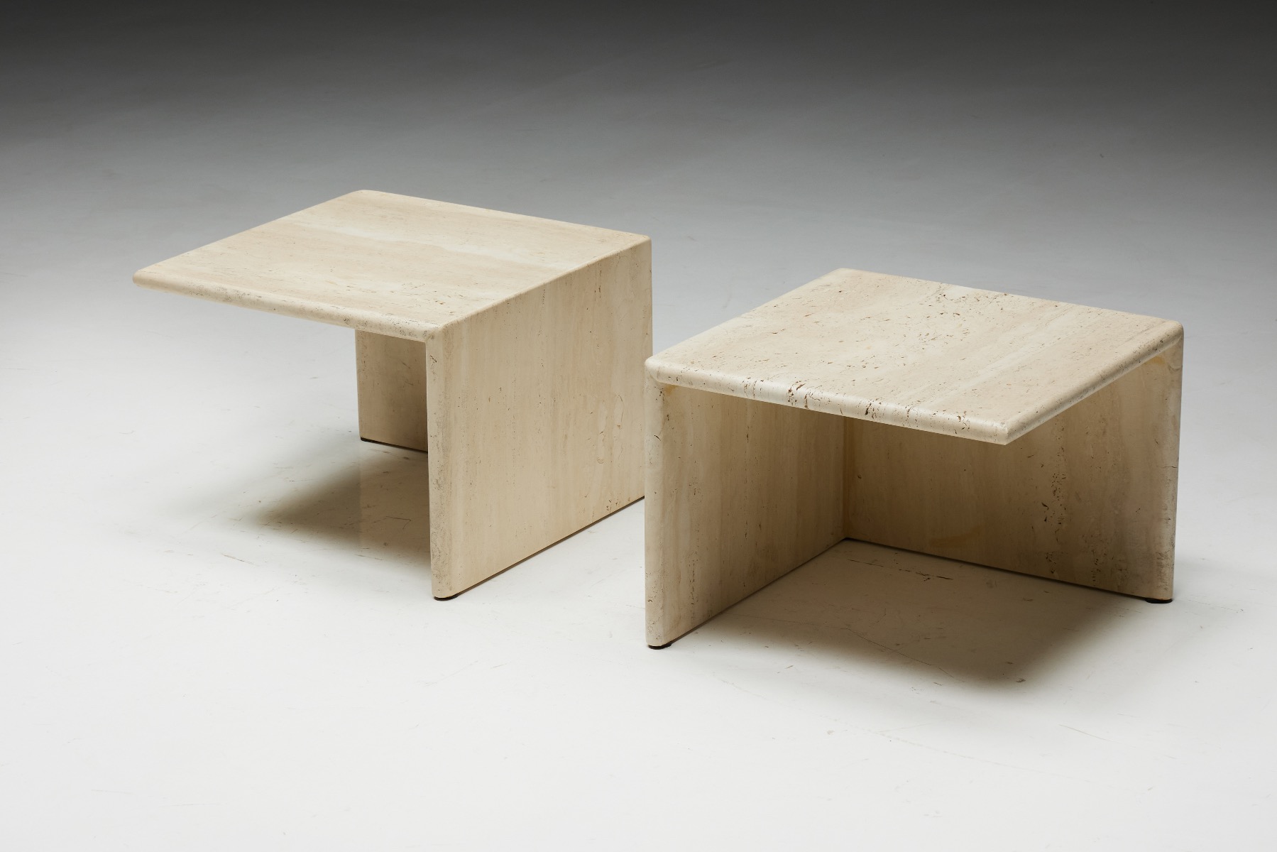 Square Travertine Side Tables - 1970s