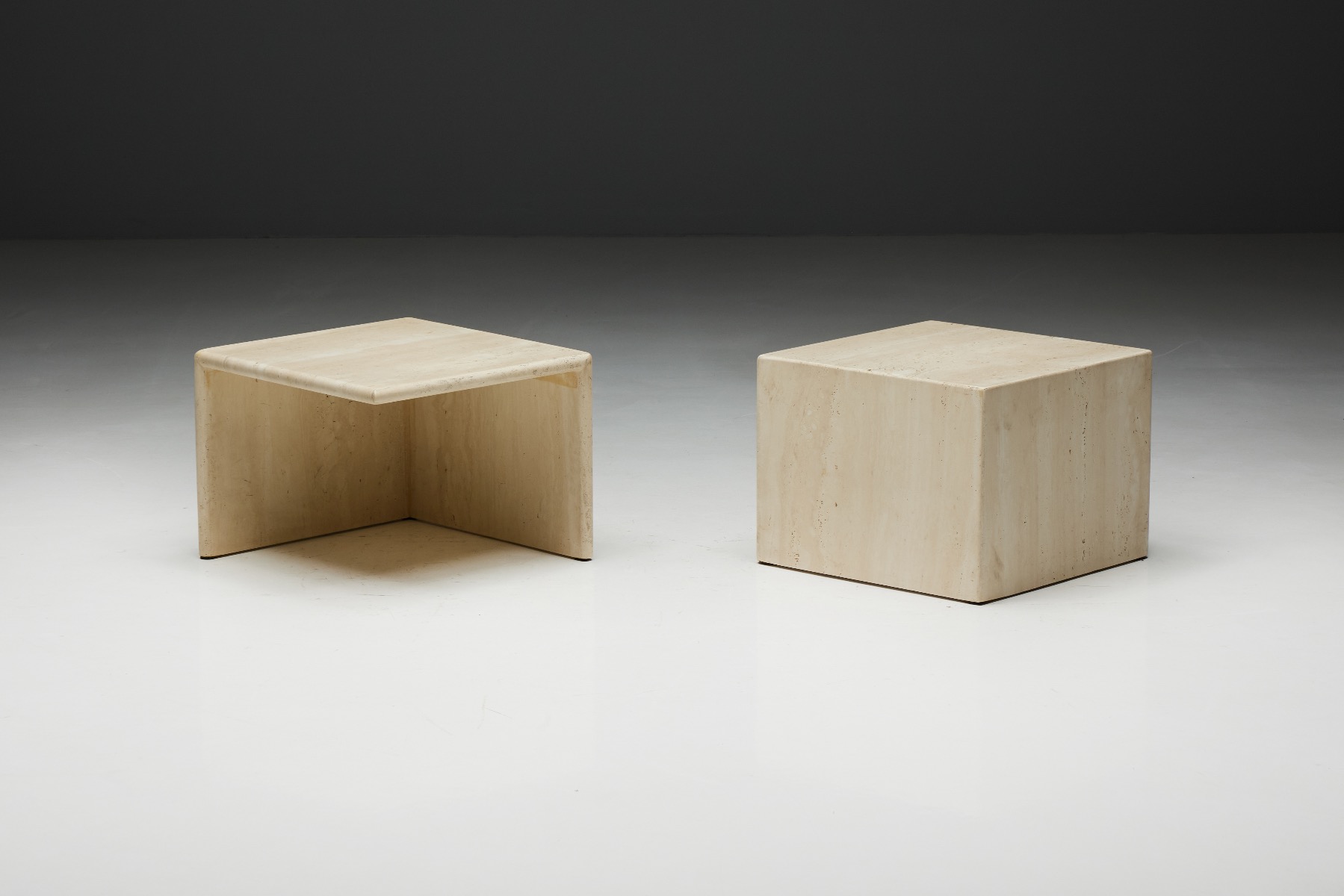 Square Travertine Side Tables - 1970s