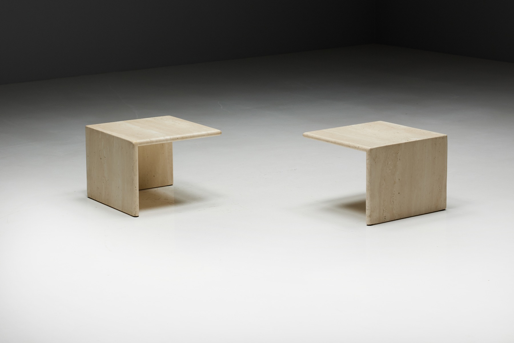 Square Travertine Side Tables - 1970s