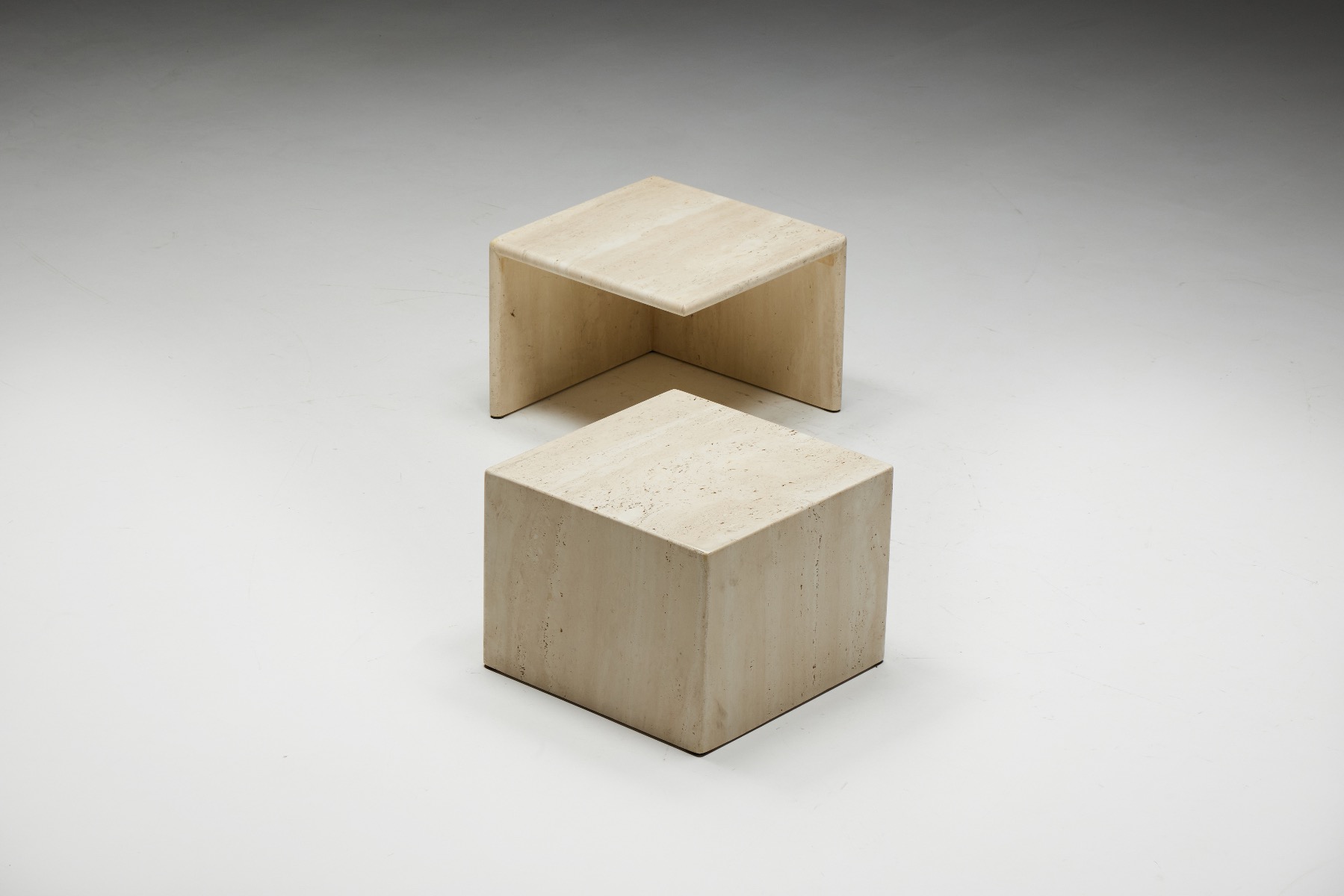 Square Travertine Side Tables - 1970s