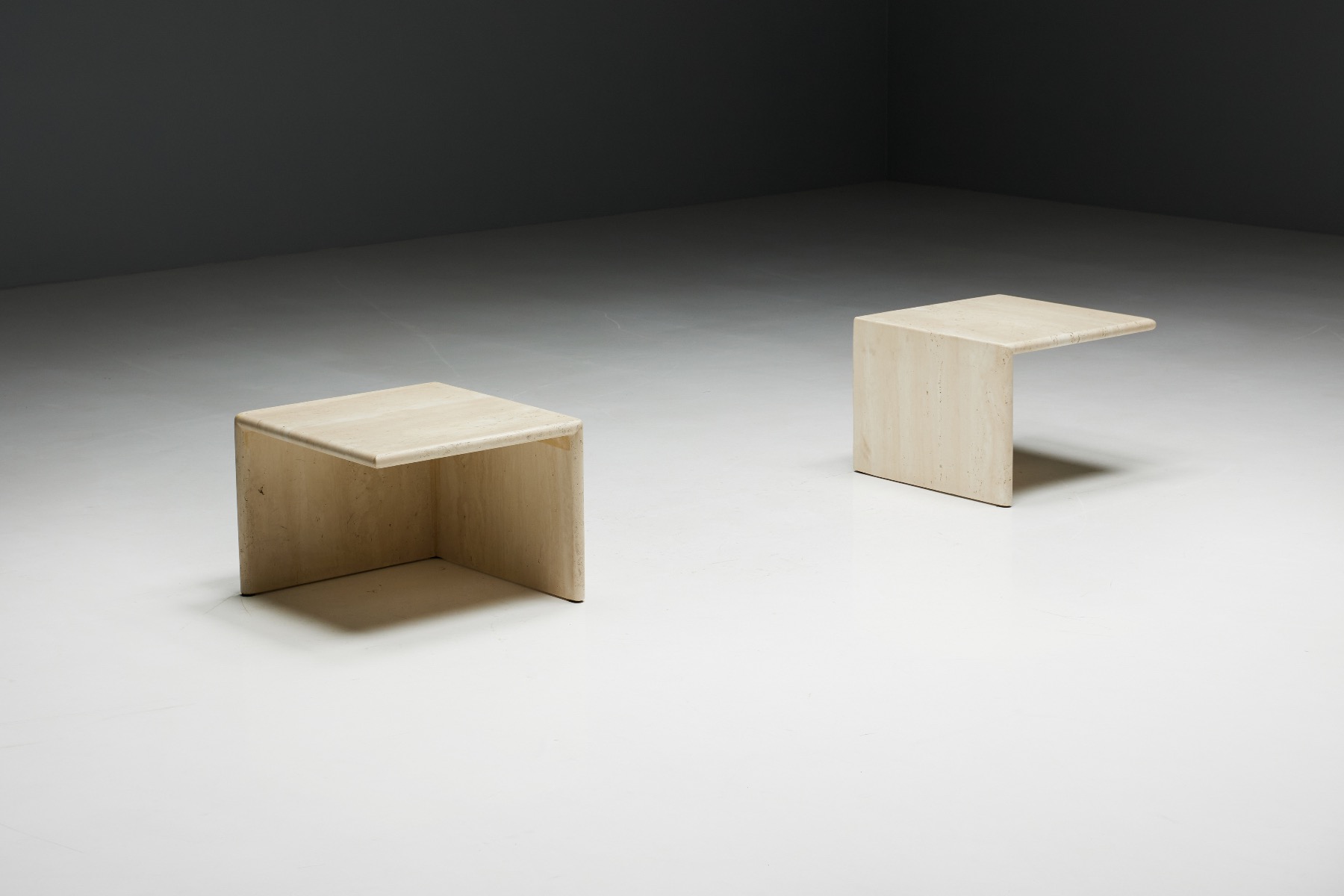 Square Travertine Side Tables - 1970s
