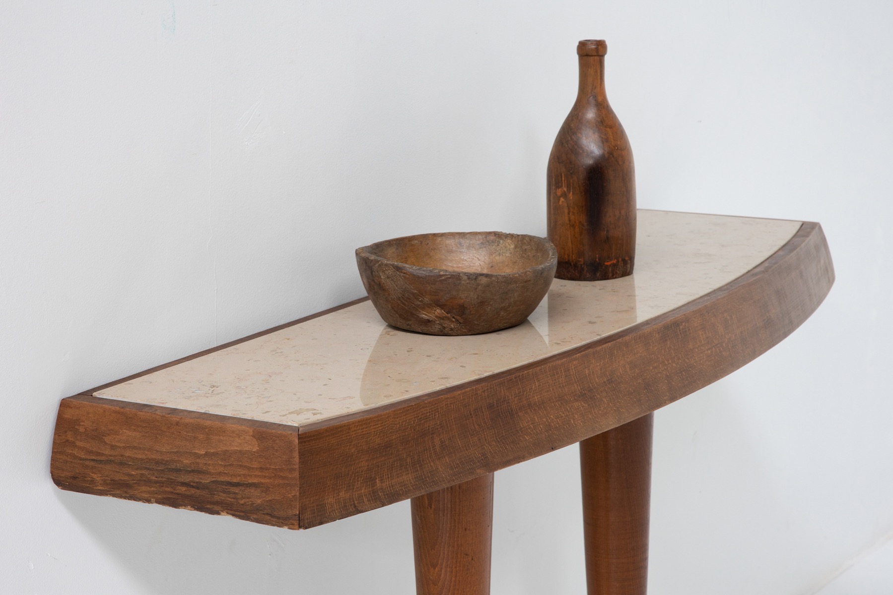 Travertine & Wood Console Table - 1960's