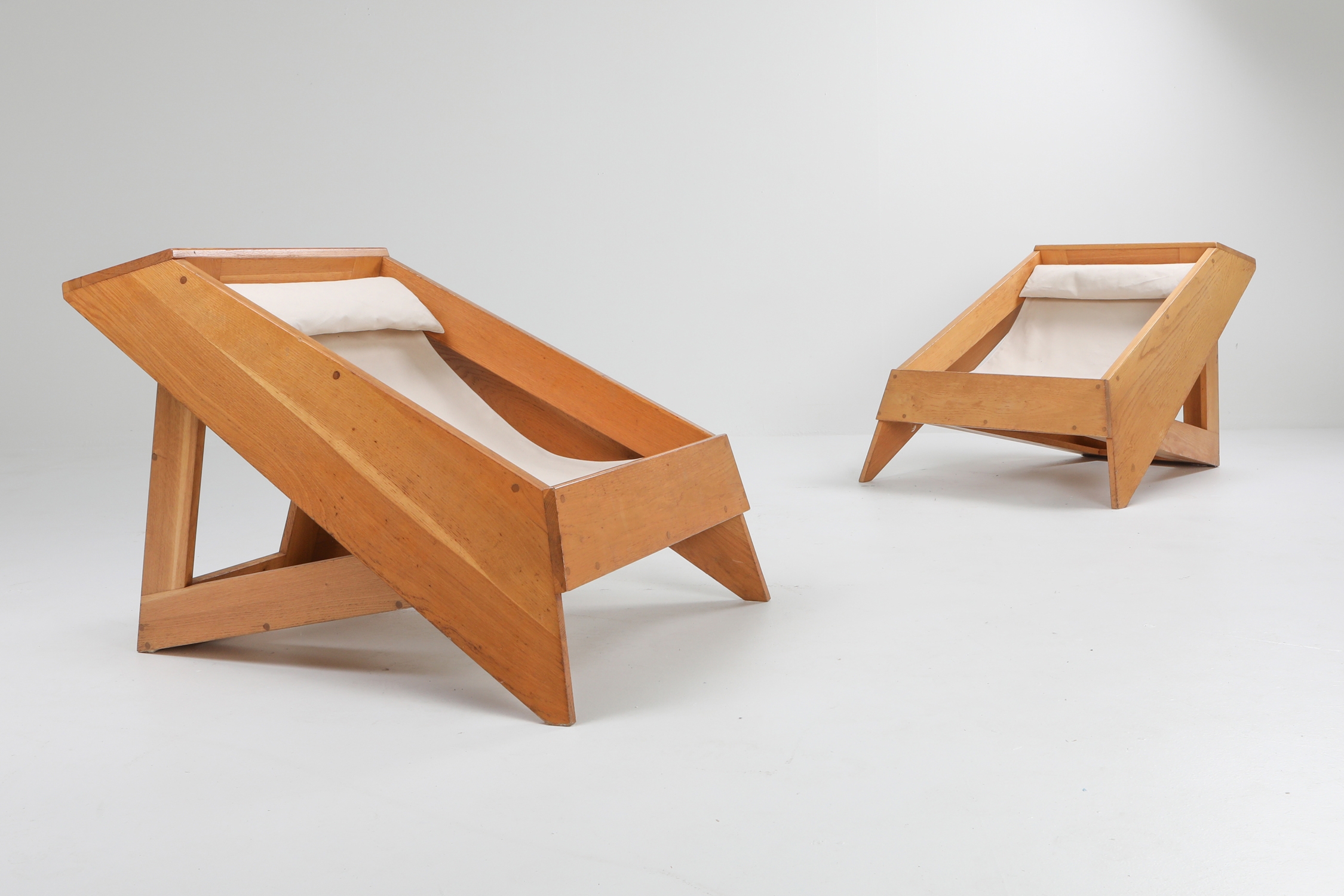 Italian Lounge Chairs in Pine with Sling Seat - 1960s