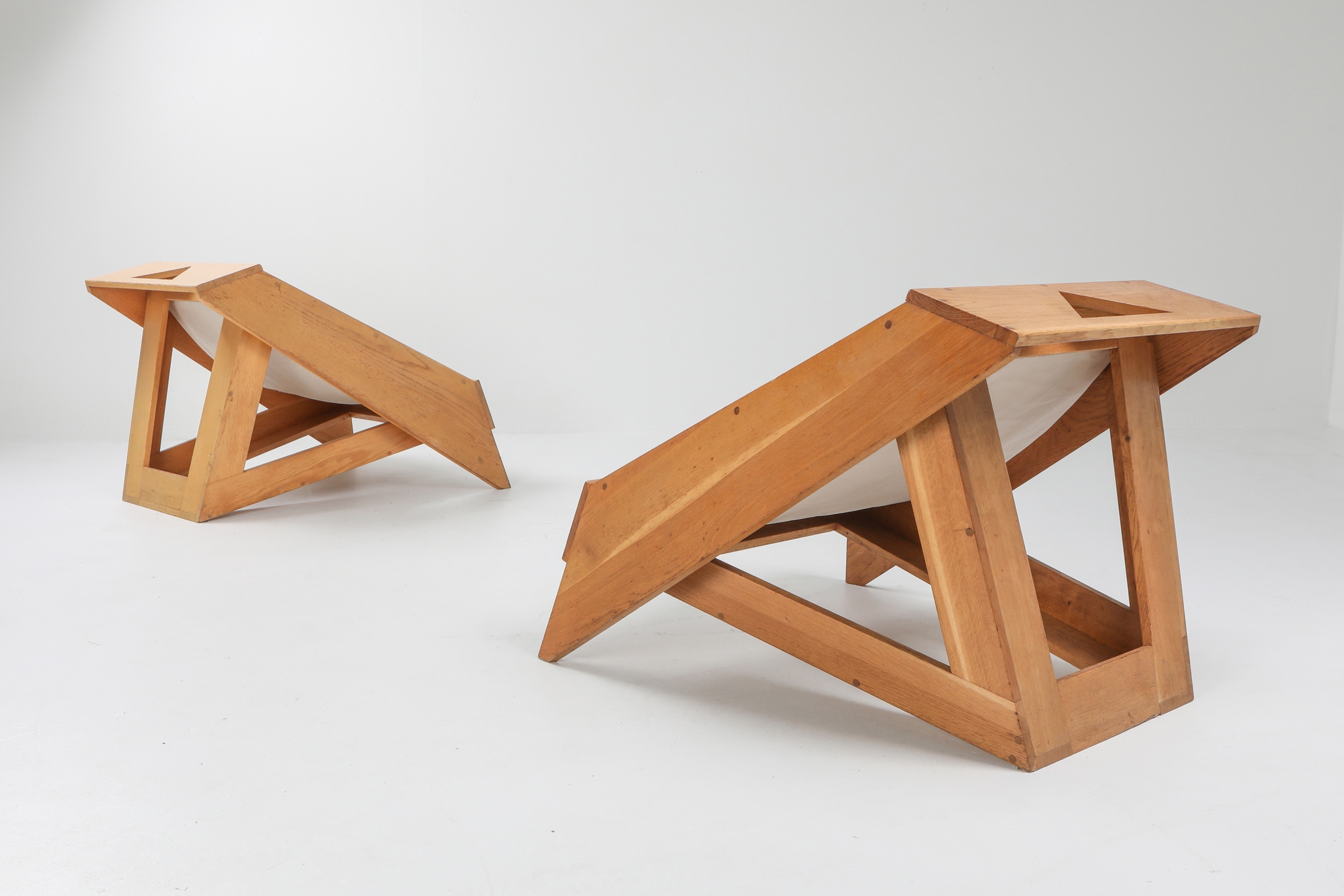 Italian Lounge Chairs in Pine with Sling Seat - 1960s