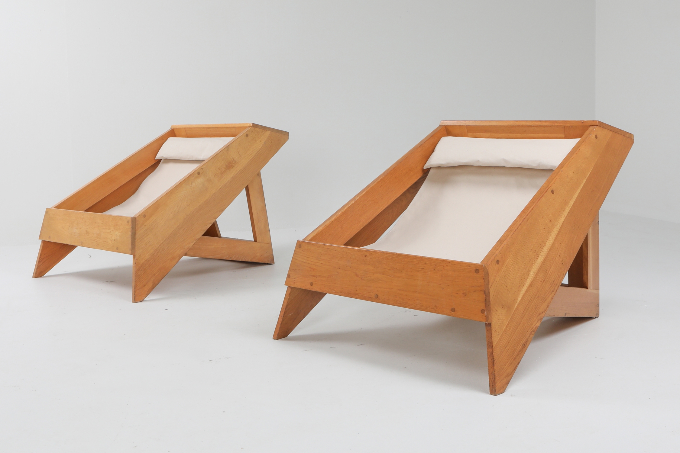 Italian Lounge Chairs in Pine with Sling Seat - 1960s