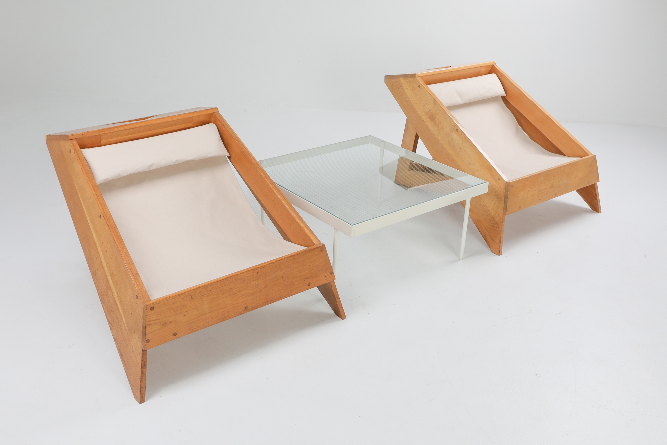 Italian Lounge Chairs in Pine with Sling Seat - 1960s