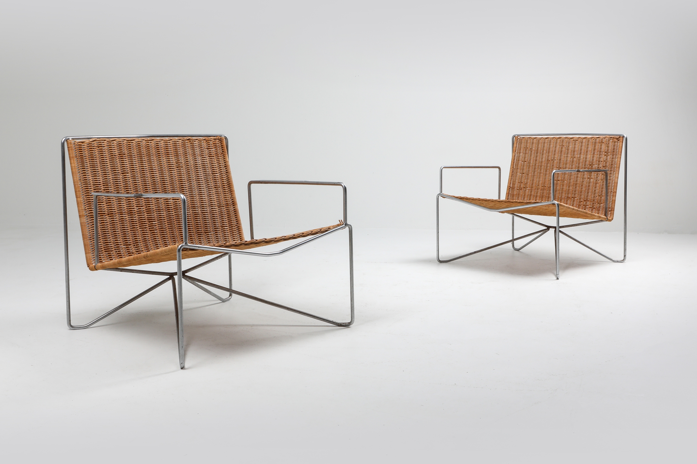 Rattan & Steel Armchairs By Gelderland - 1964