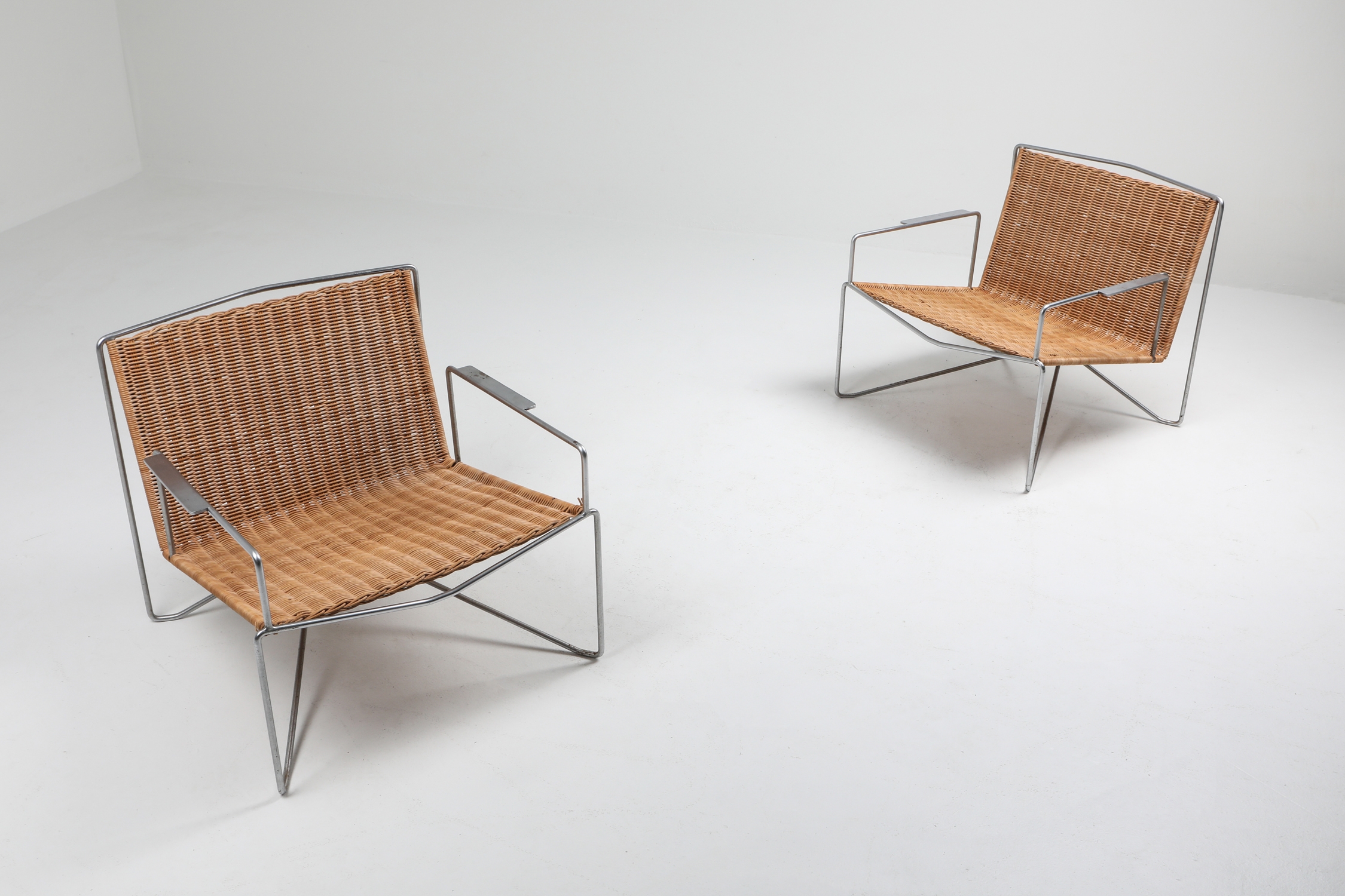 Rattan & Steel Armchairs By Gelderland - 1964