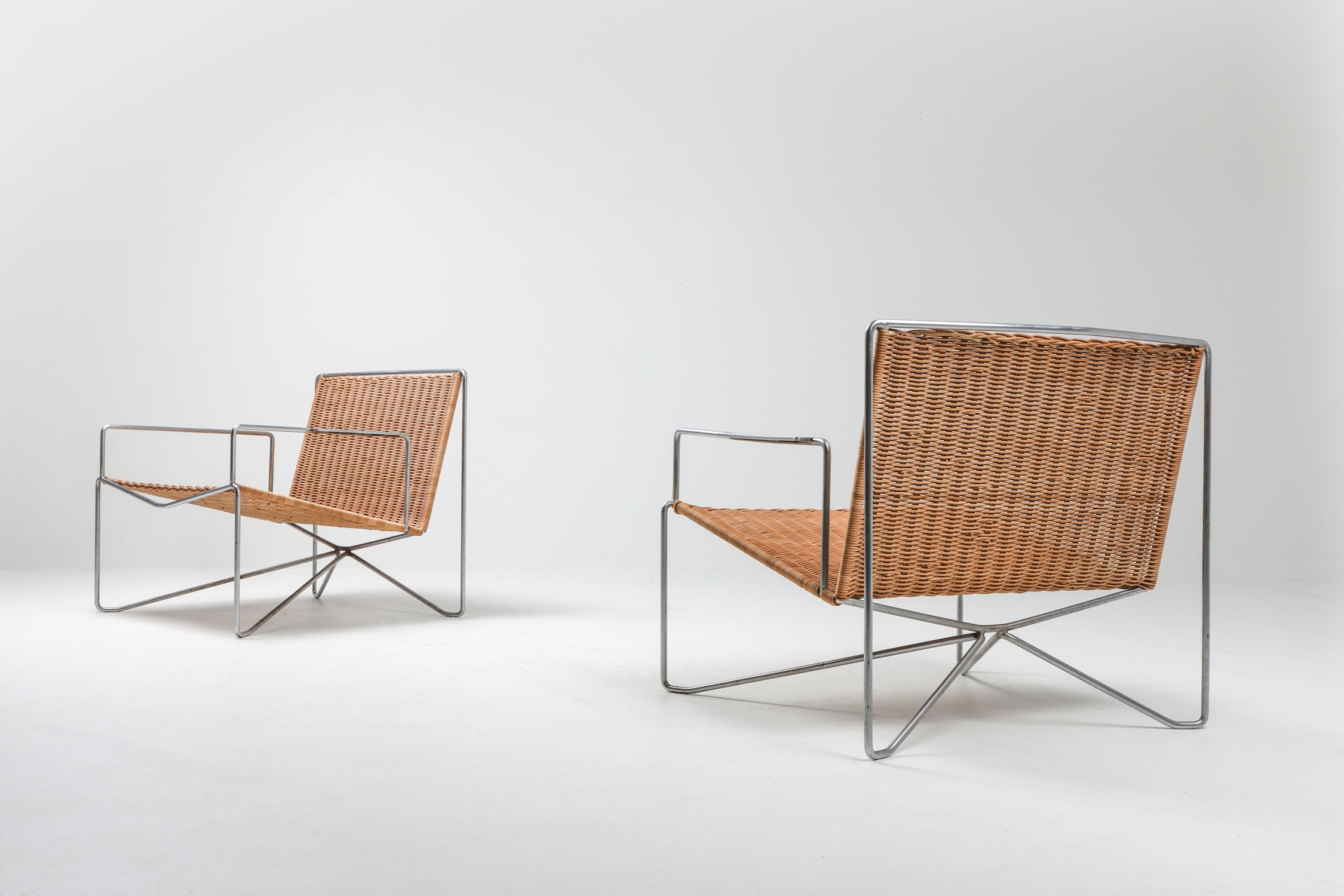 Rattan & Steel Armchairs By Gelderland - 1964