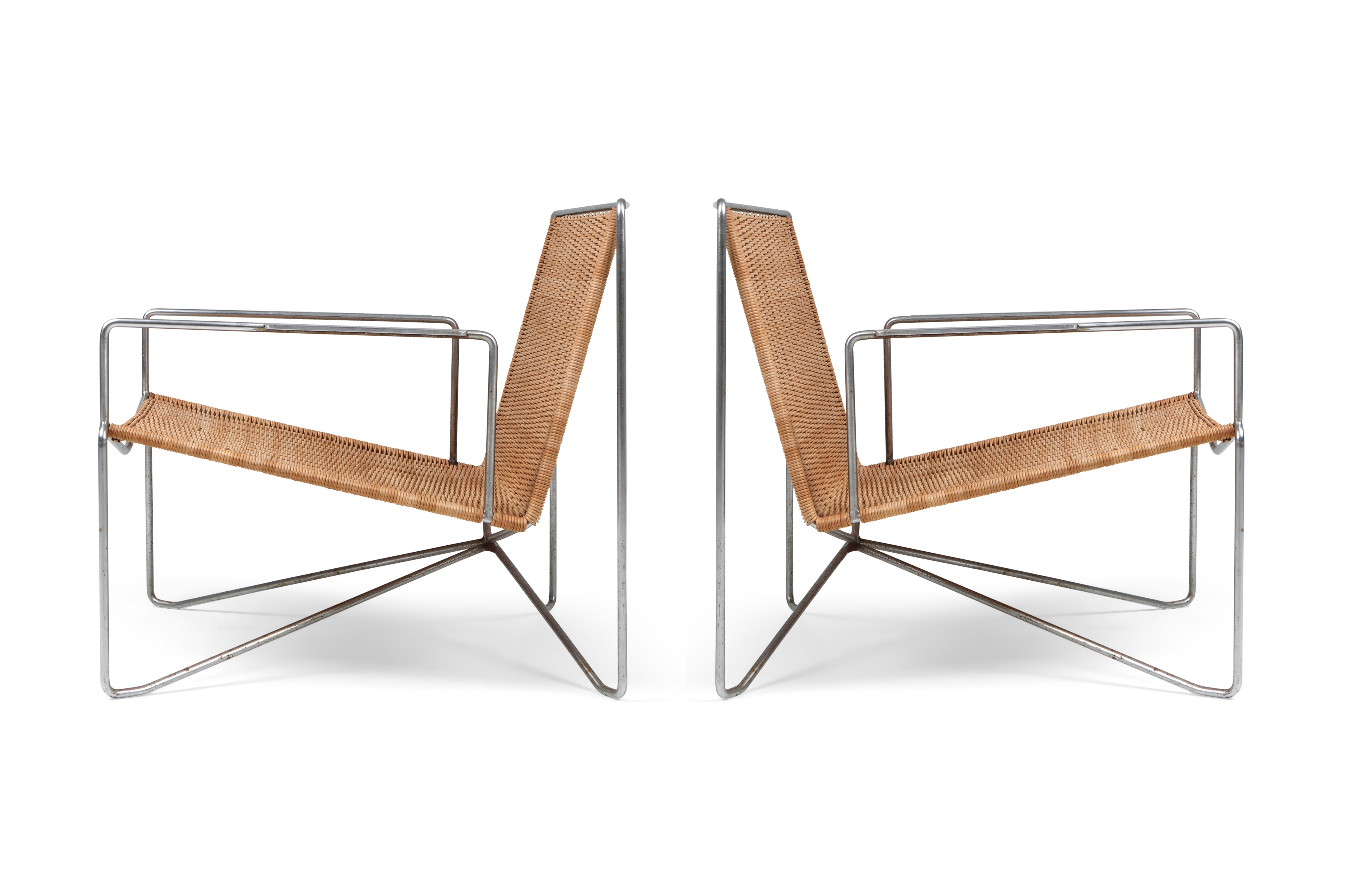 Rattan & Steel Armchairs By Gelderland - 1964