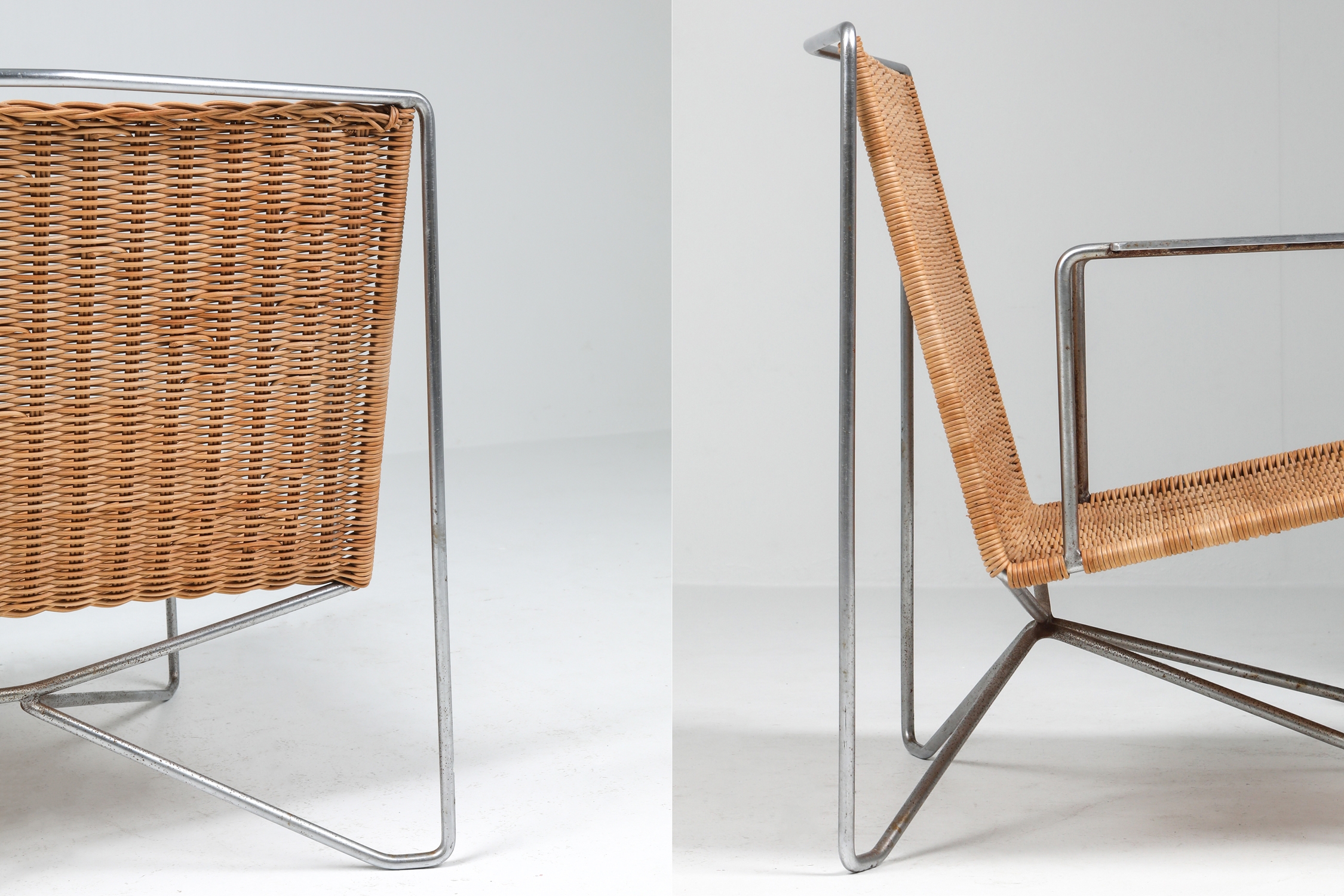 Rattan & Steel Armchairs By Gelderland - 1964