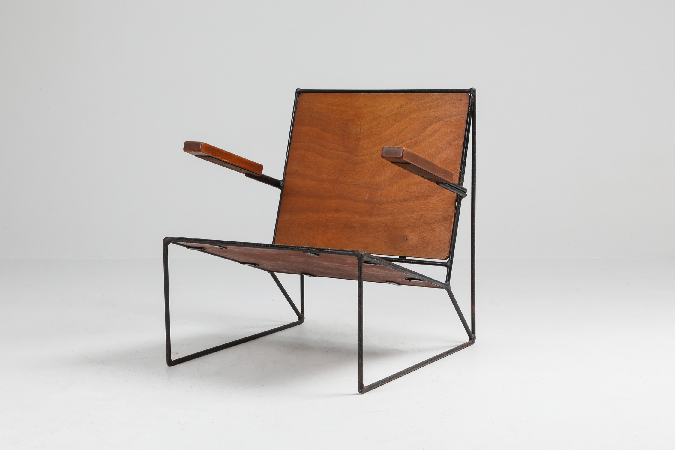 Minimalist Modernist Lounge Chair Atelier Belge in Teak and Metal - 1950's