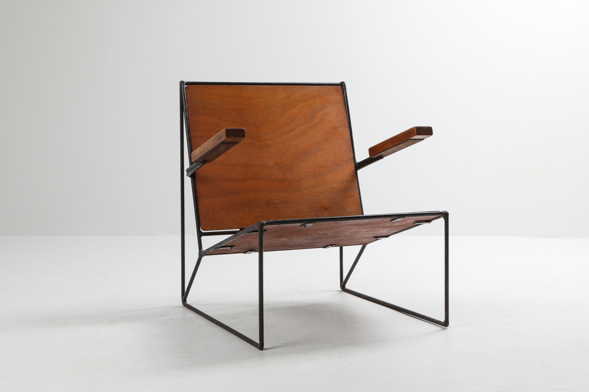 Minimalist Modernist Lounge Chair Atelier Belge in Teak and Metal - 1950's