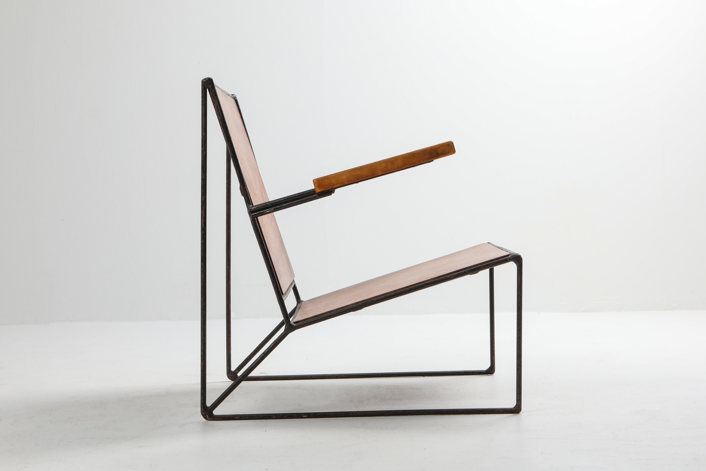 Minimalist Modernist Lounge Chair Atelier Belge in Teak and Metal - 1950's